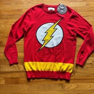 NWT DC Comics Red The Flash Logo Superhero Knit Sweater